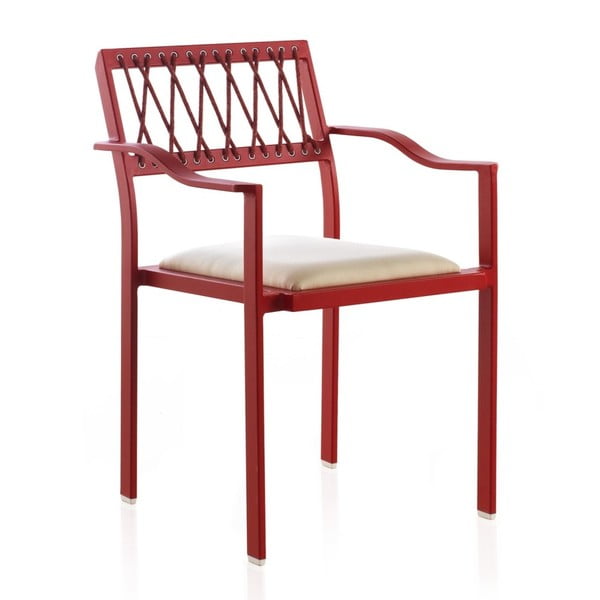 Sarkans dārza krēsls ar baltām detaļām un roku balstiem Geese Seally
