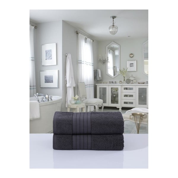 Antracīta pelēki frotē kokvilnas dvieļi (2 gab.) 70x140 cm – Good Morning-image-2