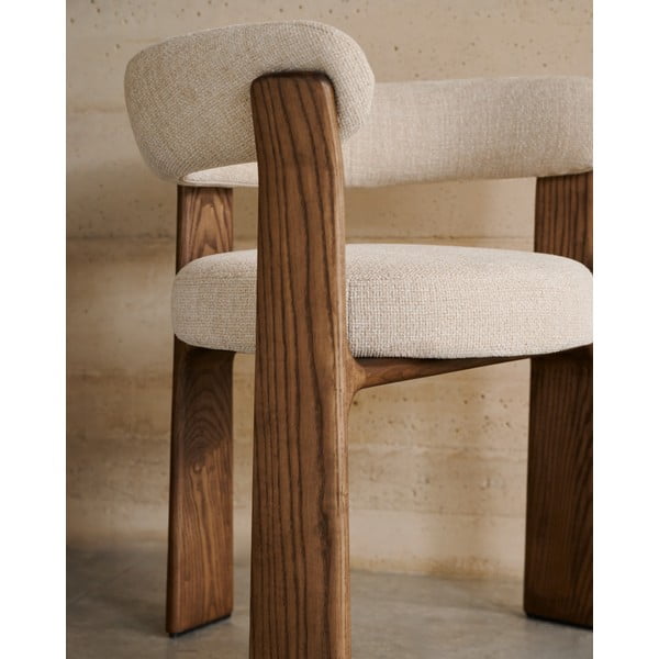 Brūns/bēšs oša masīvkoka ēdamistabas krēsls ar roku balstiem Granite – Kave Home-image-2