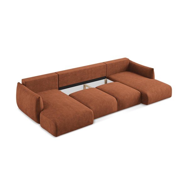Terakotas oranžs salokāms (U veida) stūra dīvāns no šenila auduma Leila – Makamii-image-4