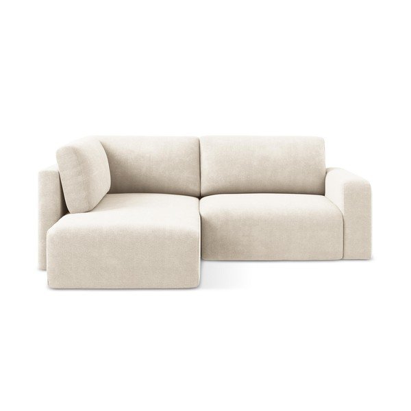 Krēmkrāsas salokāms stūra dīvāns no šenila auduma ar uzglabāšanas vietu (ar kreiso stūri/L veida) Kona – Makamii