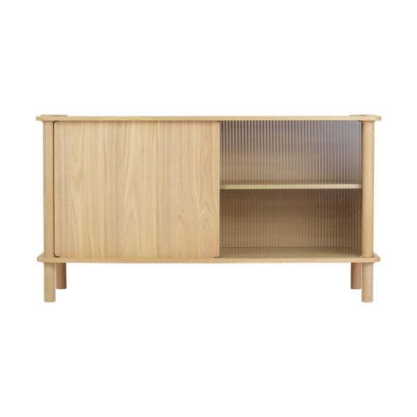 Dabīga toņa ozola masīvkoka vitrīna ar bīdāmām durvīm 135x73,5x48 cm Italic – UMAGE