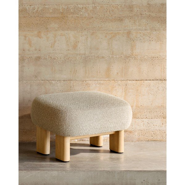 Bēšs kāju soliņš no šenila auduma Nema – Kave Home-image-1