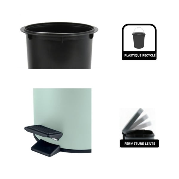 Piparmētru zaļa tērauda atkritumu tvertne ar pedāli 3 l   Adelar – Spirella-image-4