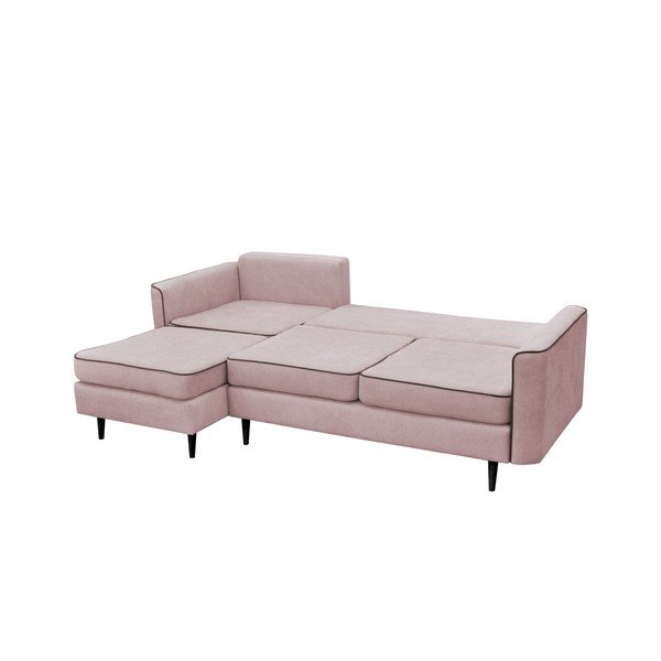 Rozā trīsvietīgs izlaižams stūra dīvāns ar melnām kājām Mazzini Sofas Dragonfly, kreisais stūris-image-4