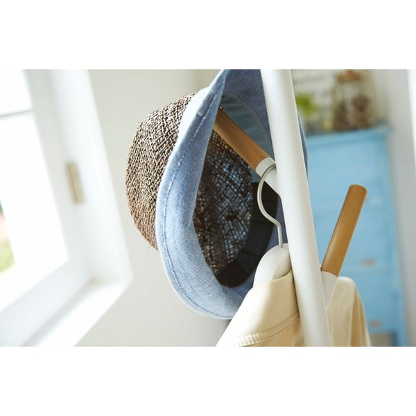 Balts grīdas pakaramais ar dižskābarža koka detaļām YAMAZAKI Plain Pole Hanger-image-2