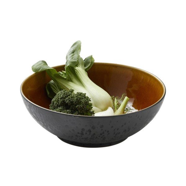 Melns keramikas salātu trauks ar okera krāsas iekšējo glazūru, diametrs 30 cm Bitz Mensa-image-2