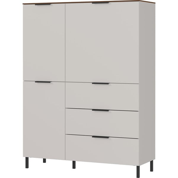 Gaiši pelēka augsta kumode ar valrieksta koka imitāciju 109x146 cm California – Germania-image-1