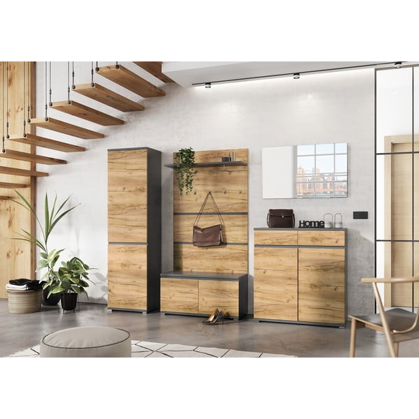 Ozolkoka imitācijas apavu plaukts ar soliņu Lissabon – Germania-image-4