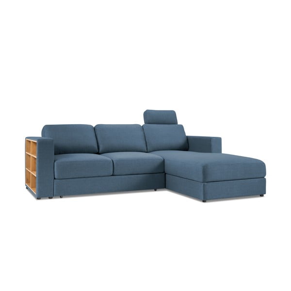 Zils izvelkamais stūra dīvāns ar veļas kasti Interieurs 86 Herve, labais stūris