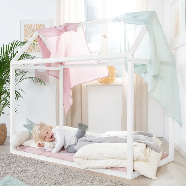 Balta bērnu gulta mājas formā 70x140 cm Montessori – Roba-image-4