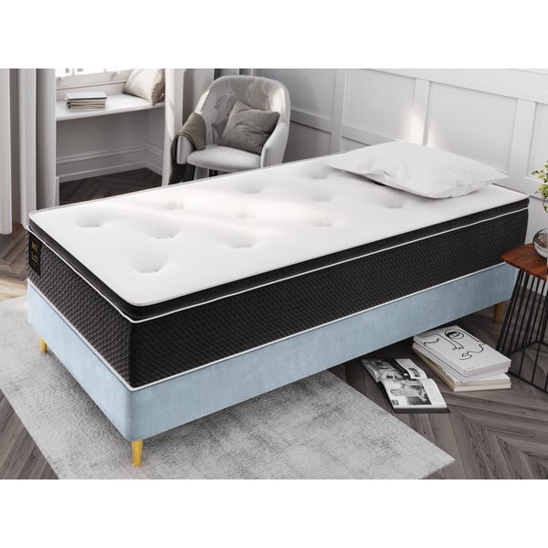 Gaiši zila samta vienvietīga gulta Milo Casa Lia, 90 x 200 cm-image-1