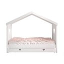 Balta priedes masīvkoka bērnu gulta mājas formā/izvelkama ar veļas kasti 90x200 cm AMORI – Vipack