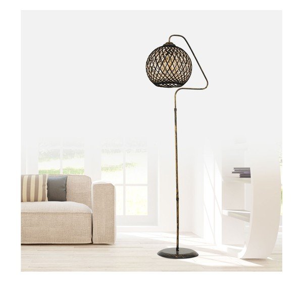Melna/zelta krāsas stāvlampa ar džutas abažūru (augstums 154 cm) – Opviq lights-image-1