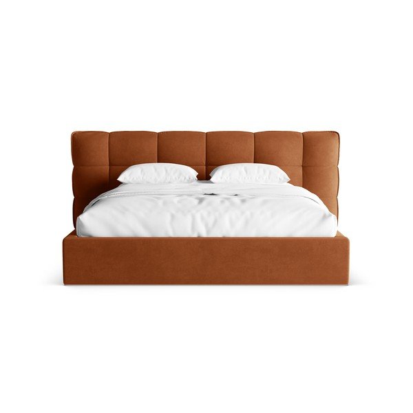 Terakotas oranža polsterēta divvietīga gulta ar veļas kasti un redelēm 160x200 cm Eric – Micadoni -image-4