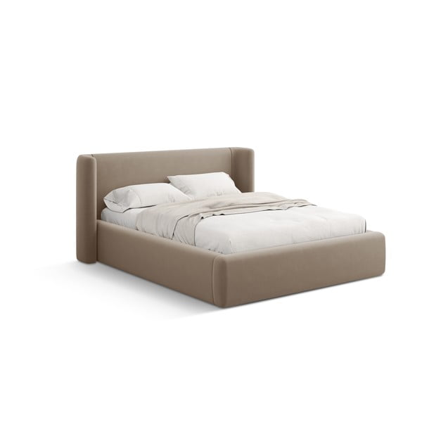 Gaiši brūna polsterēta divvietīga gulta ar veļas kasti ar redelēm 160x200 cm Jason – Windsor & Co Sofas