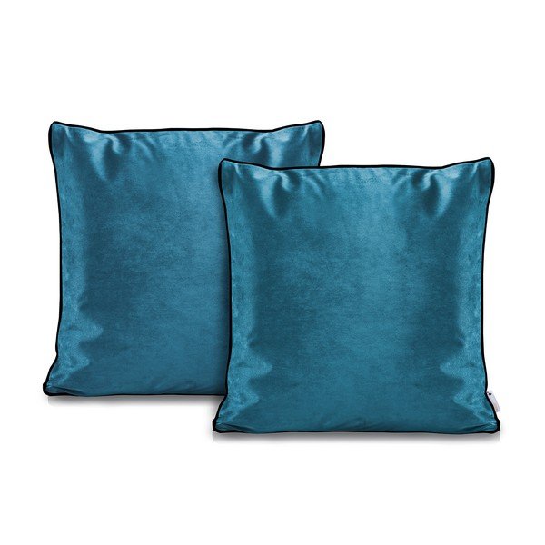 2 zilas krāsas DecoKing Rimavelvet Marine spilvendrānu komplekts, 45 x 45 cm-image-1