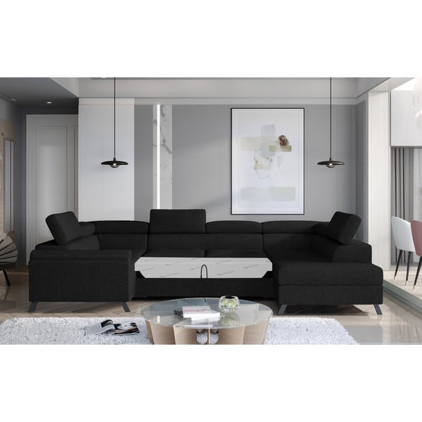 Melns salokāms/ar uzglabāšanas vietu stūra dīvāns (ar labo stūri/U veida) Escada – ELTAP-image-1