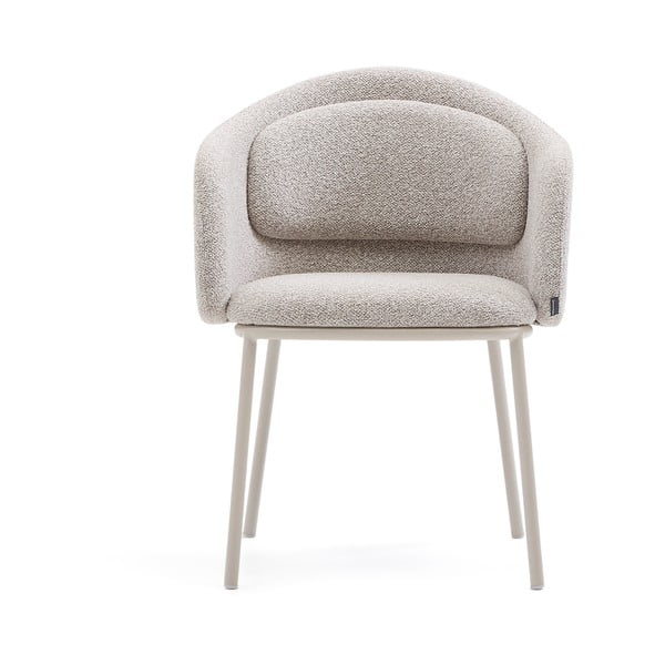 Pelēkbēšs polsterēts ēdamistabas krēsls ar roku balstiem Minda – Kave Home-image-4