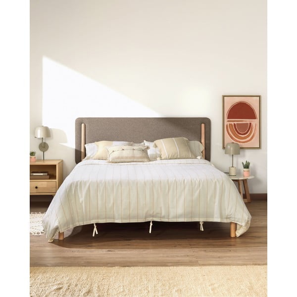 Pelēka/dabīga toņa divguļamā gulta no gumijas koka ar režģi 160x200 cm Shayndel – Kave Home-image-1