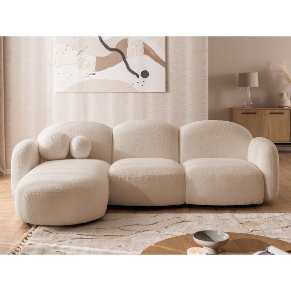 Gaiši brūns stūra dīvāns no buklē auduma (ar kreiso stūri/ar zvilni) Orbit – Ropez-image-1