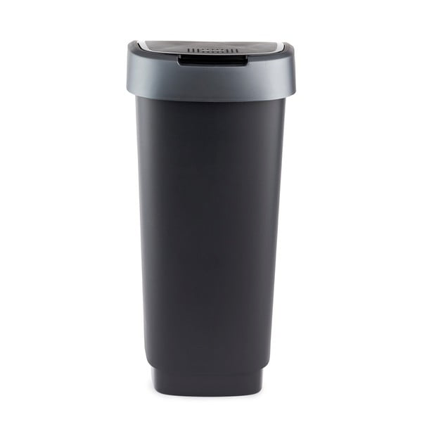 Pārstrādātas plastmasas atkritumu tvertne sudraba/sarkanā krāsā 25 l Twist – Rotho-image-3