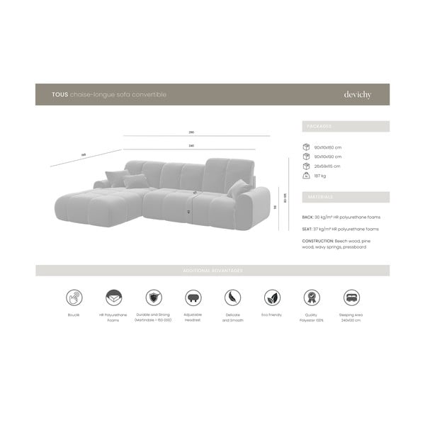 Rozā izvelkamais dīvāns Devichy Tous, kreisais stūris-image-4