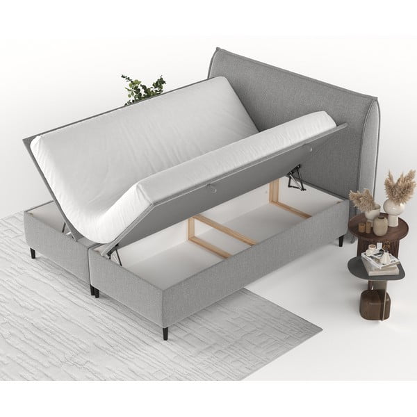 Gaiši pelēka polsterēta divvietīga gulta ar veļas kasti 160x200 cm Draco – Maison de Rêve-image-3