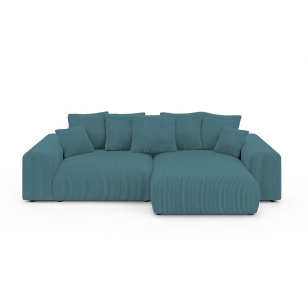 Tirkīzzils velveta salokāms stūra dīvāns ar uzglabāšanas vietu Luma – Ropez