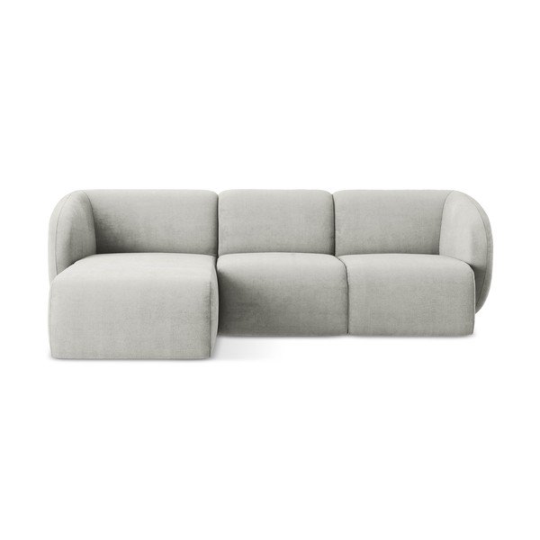 Gaiši pelēks stūra dīvāns no šenila auduma (ar kreiso stūri/ar zvilni) Lani – Makamii