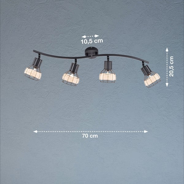 Melna griestu lampa ar metāla/rotangpalmas abažūru 10,5x70 cm Straw – Fischer & Honsel-image-3