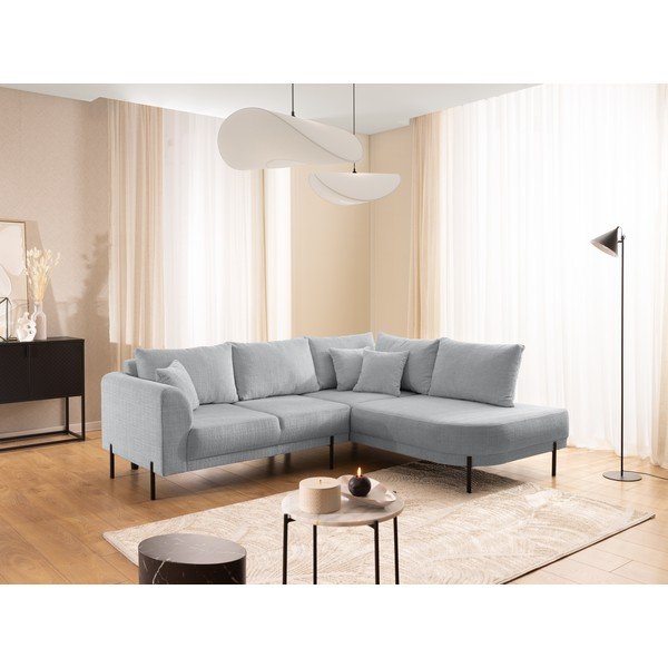 Gaiši pelēks stūra dīvāns no šenila auduma (ar labo stūri/L veida) Mauris  – Ropez-image-1