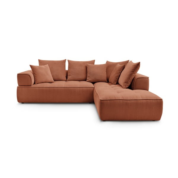 Terakotas oranžs stūra dīvāns no šenila auduma (ar labo stūri/L veida) Whesley – Bobochic Paris