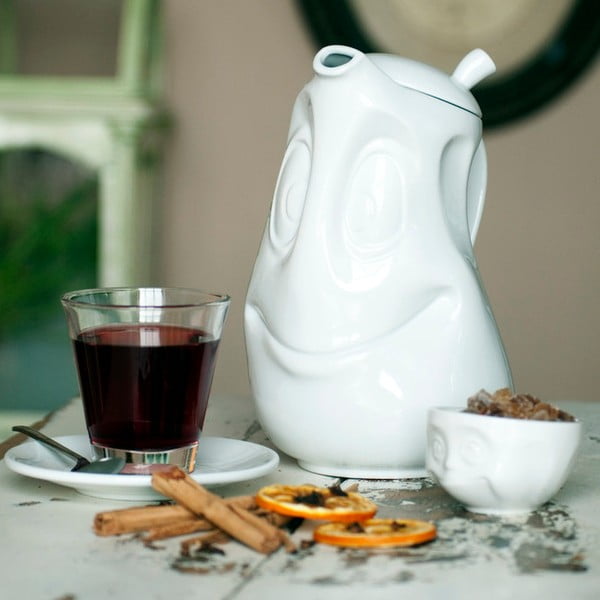 Balta porcelāna tējkanna ar smaidīgu seju 58products, tilpums 1200 ml-image-1