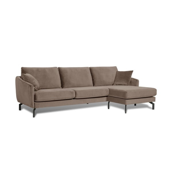 Brūni pelēks samta stūra dīvāns ar Scandic Magic, labais stūris-image-2