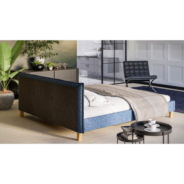 Zila mīksta divvietīga gulta ar režģi 180x200 cm Tina – Ropez-image-3