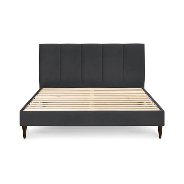 Tumši pelēka samta divguļamā gulta Bobochic Paris Vivara Dark, 160 x 200 cm-image-2