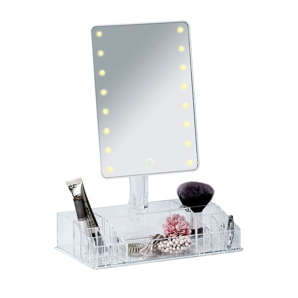 Balts kosmētikas spogulis ar LED apgaismojumu un kosmētikas organizatoru Farnese-image-2
