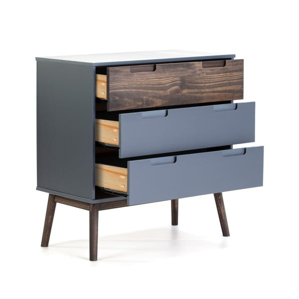 Antracīta pelēka/tumši brūna priedes masīvkoka augsta kumode 80x82 cm Nussa – Marckeric-image-3