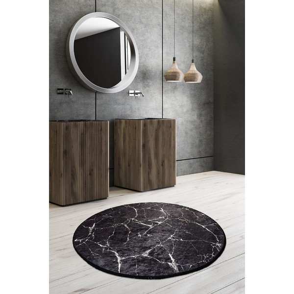 Melns vannas istabas paklājiņš ø 100 cm Marble – Foutastic-image-1