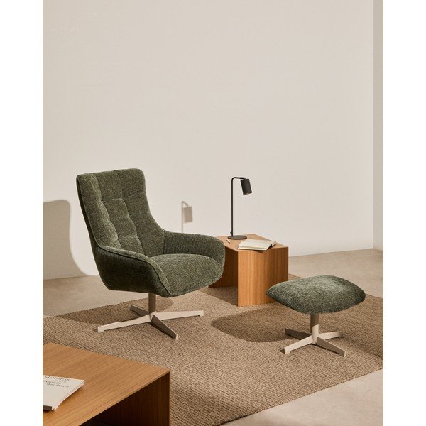 Zaļš kāju soliņš no šenila auduma Teryl – Kave Home-image-1