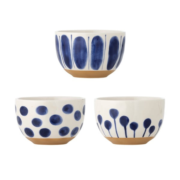 Baltas/zilas akmensmasas bļodiņas (3 gab.) 500 ml Linora – Bloomingville