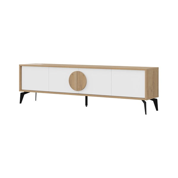 Balts/dabīga toņa TV galdiņš ar ozolkoka imitāciju 180x51 cm Vae – Marckeric