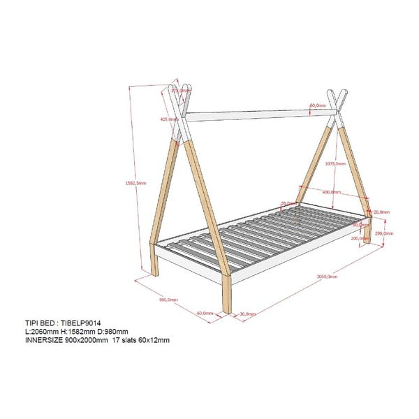 Balta bērnu gulta Vipack Tipi, 90 x 200 cm-image-4
