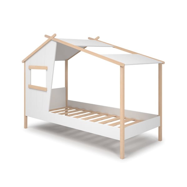 Balta priedes masīvkoka bērnu gulta mājas formā 90x190 cm Luba – Marckeric-image-4