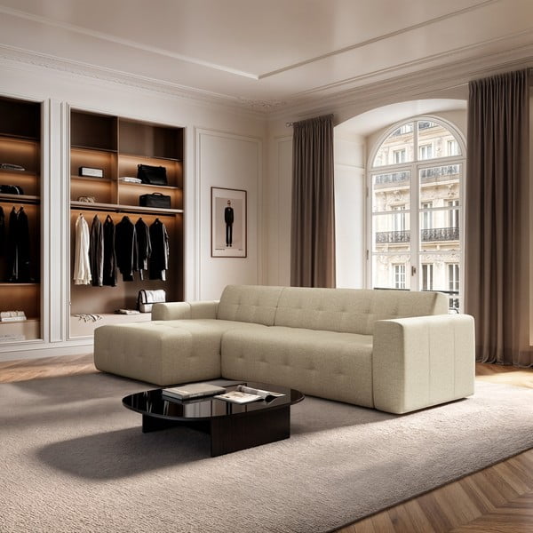 Bēšs stūra dīvāns (ar kreiso stūri/ar zvilni) Tuil – Rodier-image-1