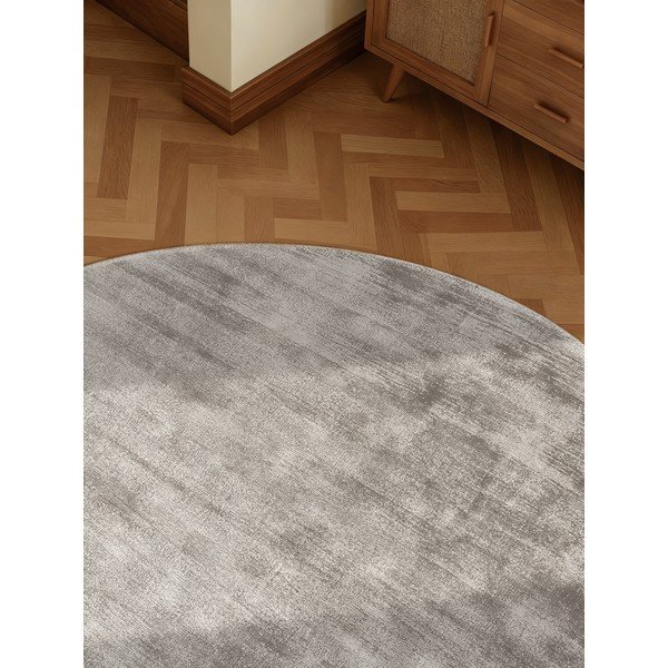 Pelēks ar rokām darināts viskozes apaļš paklājs ø 120 cm Noemi – Vikosa-image-4