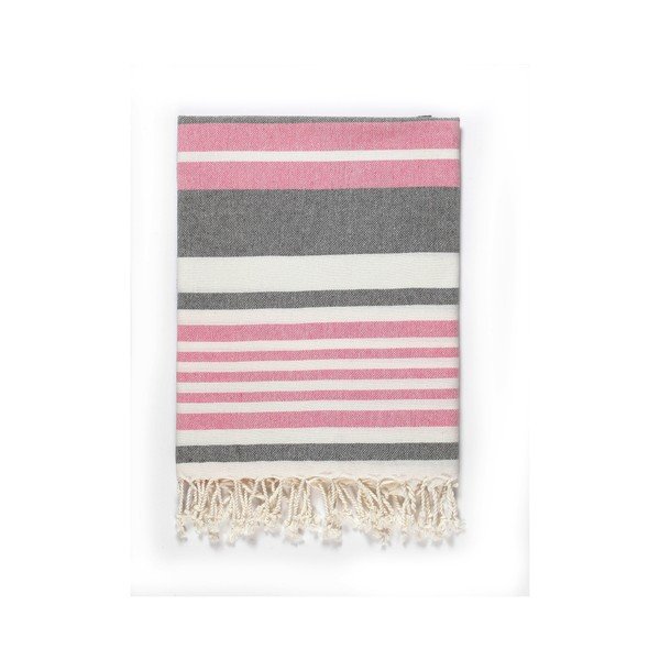 Rozīgi pelēks pludmales dvielis ar kokvilnas maisījumu Kate Louise Cotton Collection Line Pink Grey, 100 x 180 cm-image-1