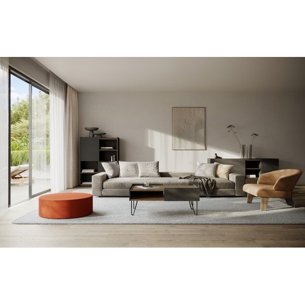 Melns/brūns grāmatplaukts ar riekstkoka imitāciju 180x83 cm Nina – TemaHome-image-1