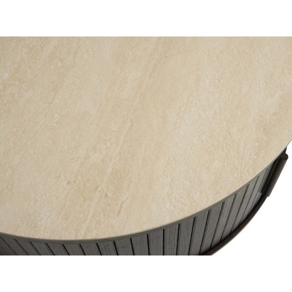 Tumša dabīga toņa apaļš žurnālgaldiņš ar keramikas virsmu ø 85 cm Enna – Unique Furniture-image-3